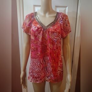 Nue Options women's size medium beaded blouse shirt top